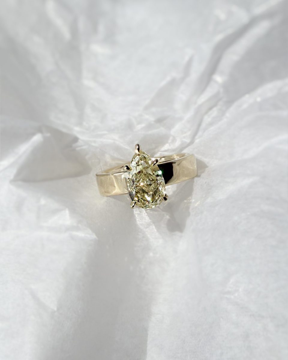 Pear Shape Yellow Diamond Pinky Cigar Ring
