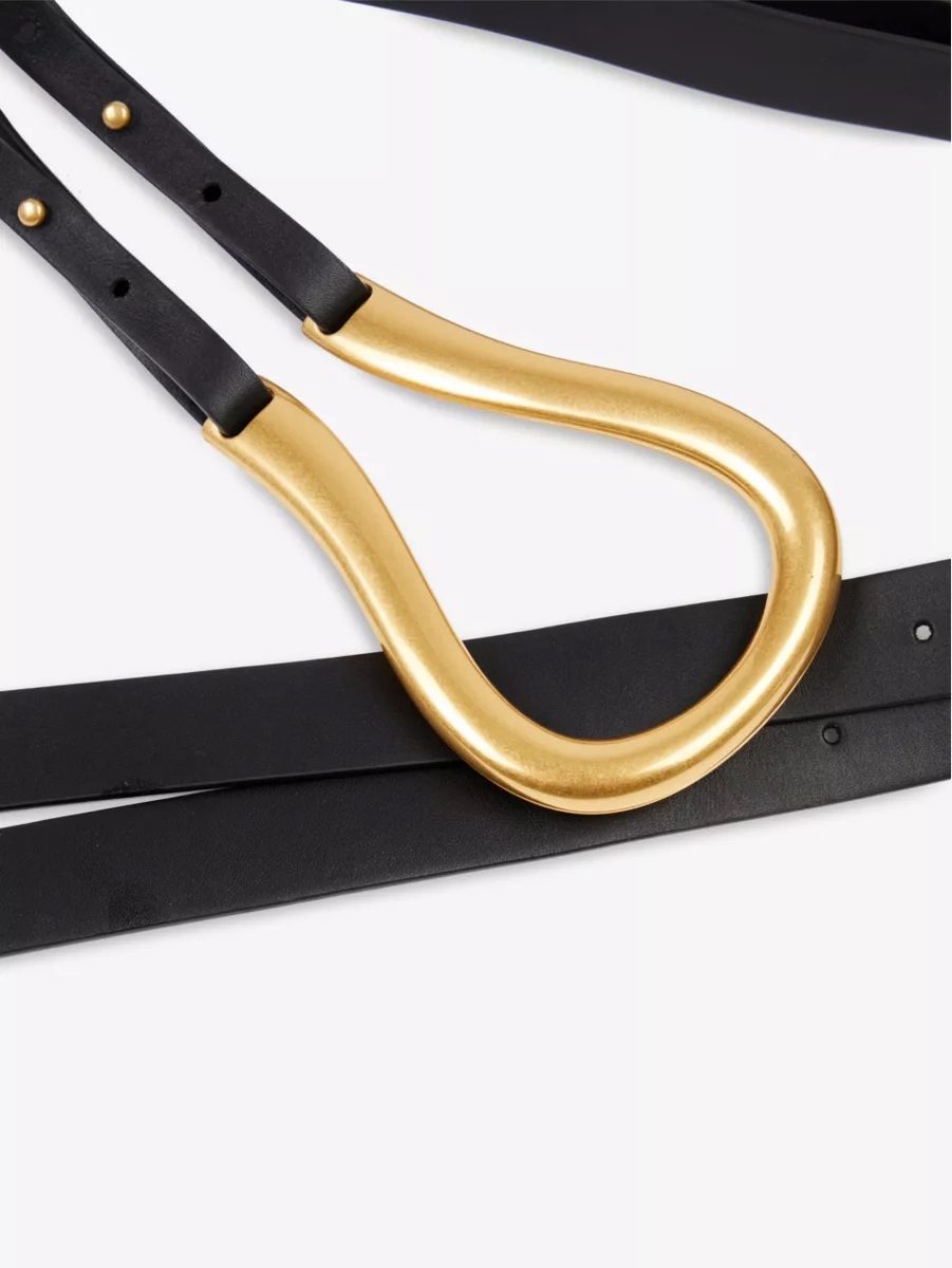 Bottega Veneta Horseshoe Buckle Double-Strap Belt – Black