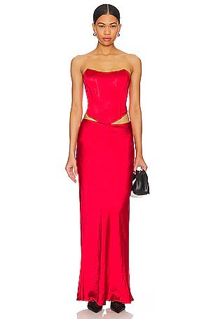 Superdown Calla Corset & Maxi Skirt Set – Red Satin