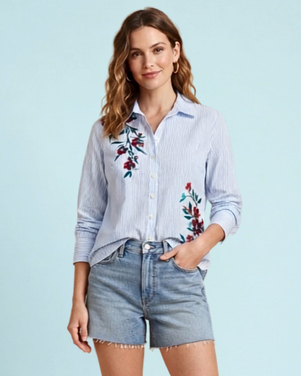 Marciano Blue Striped Shirt with Floral Detail