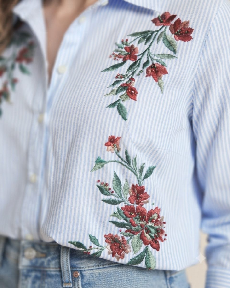 Marciano Blue Striped Shirt with Floral Detail