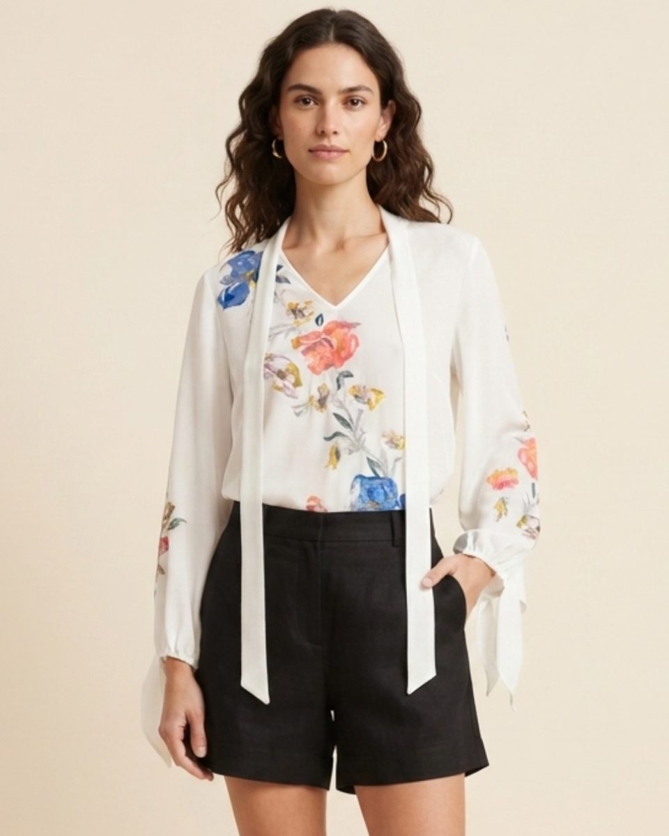 White Floral Silk Shirt