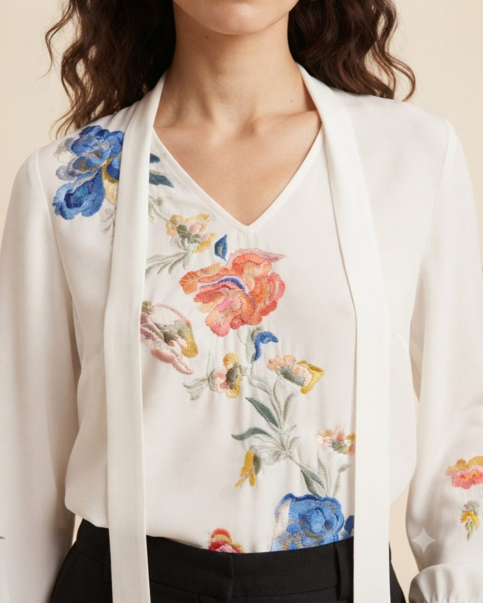 White Floral Silk Shirt