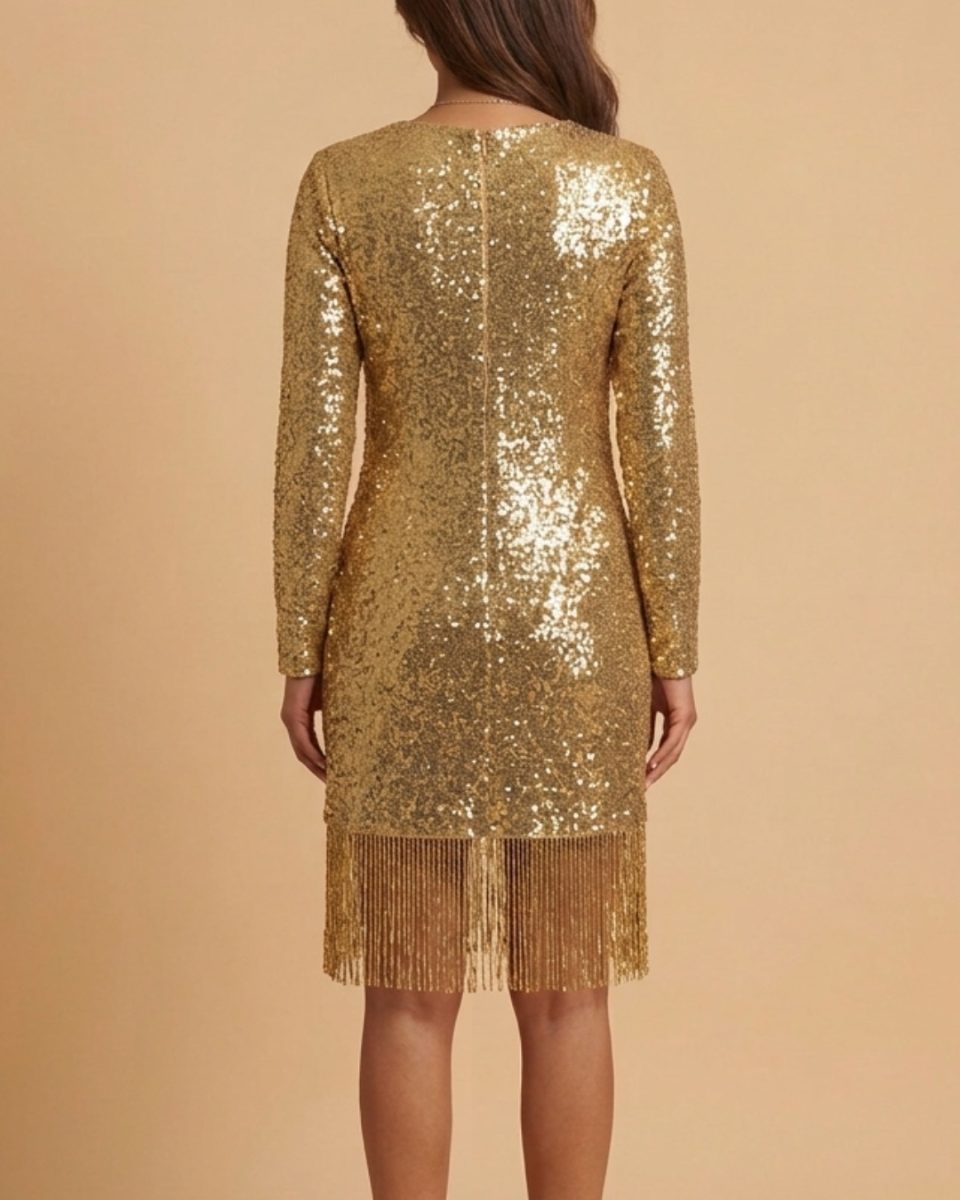 MXS Gold Sequined Dress with flower detail
