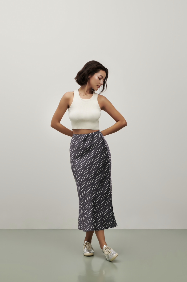 Olivia Slip Skirt - Grey Lines Grey
