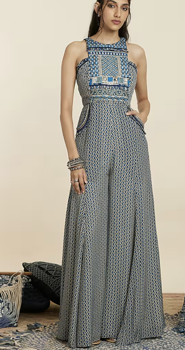 Pernia's Pop Up Blue Crepe Jumpsuit - SVA by Sonam & Paris Modhi
