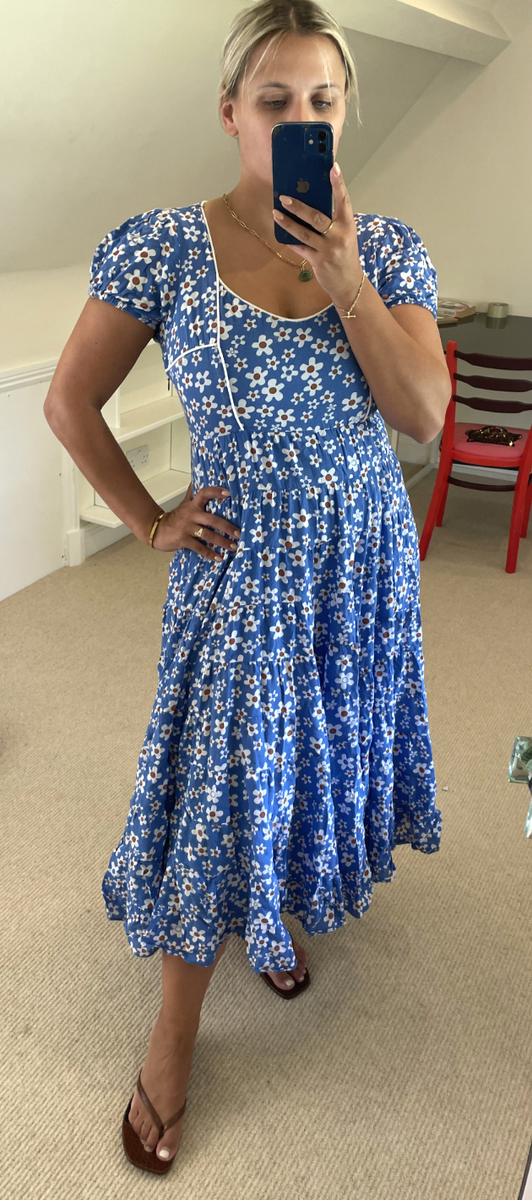 Blue Floral Midi-Dress