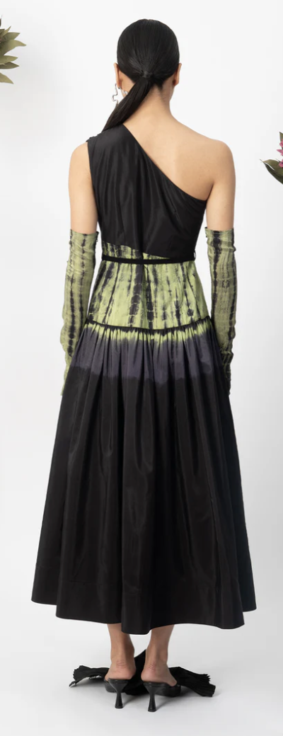 Moonray one-shoulder black and green dress