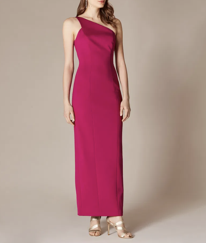 Karen Millen Magenta One Shoulder Maxi Dress UK 14