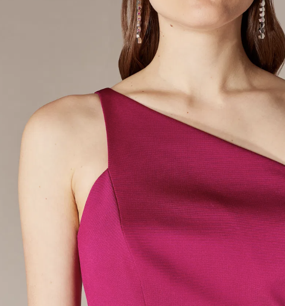 Karen Millen Magenta One Shoulder Maxi Dress UK 14