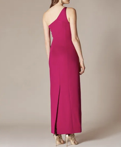 Karen Millen Magenta One Shoulder Maxi Dress UK 14
