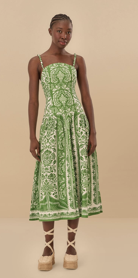 Linen Midi Dress Drop Waist