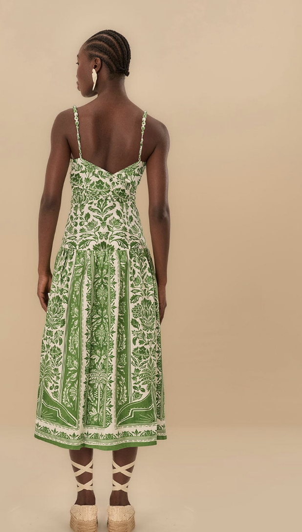 Linen Midi Dress Drop Waist