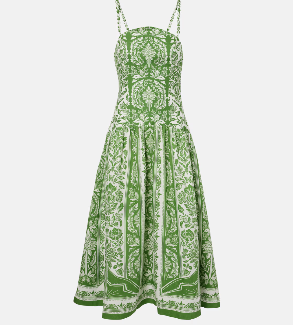 Linen Midi Dress Drop Waist
