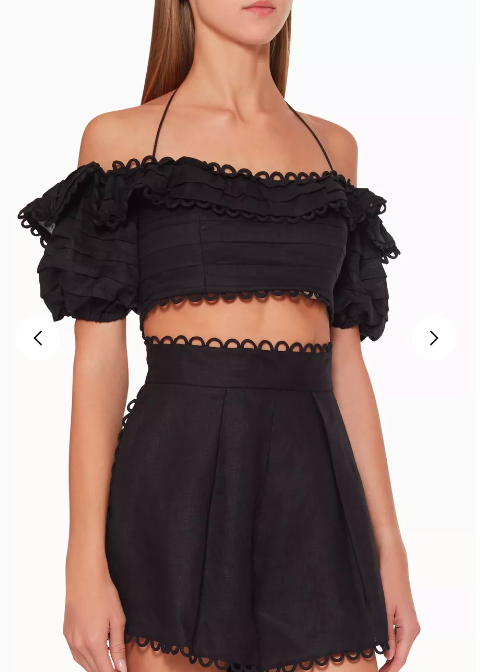 Zimmermann Black Linen Off-Shoulder Top