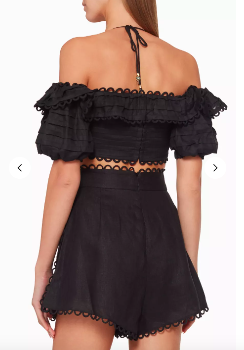 Zimmermann Black Linen Off-Shoulder Top