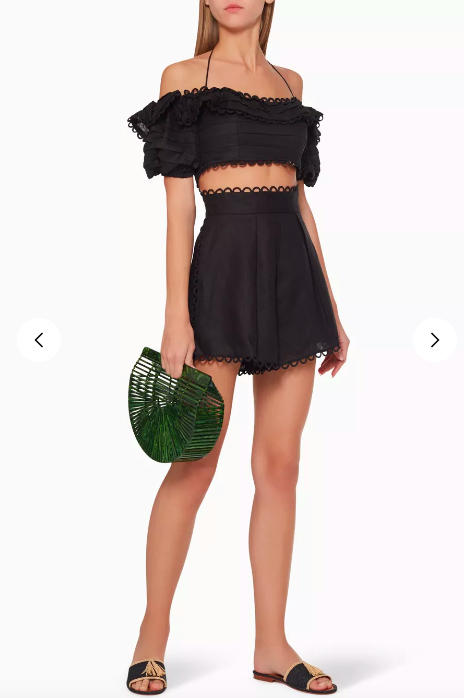 Zimmermann Black Linen Off-Shoulder Top