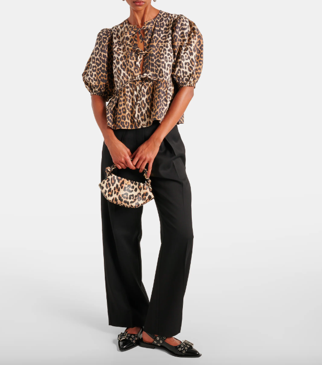 Ganni Leopard Cotton Poplin Top