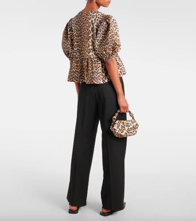 Ganni Leopard Cotton Poplin Top
