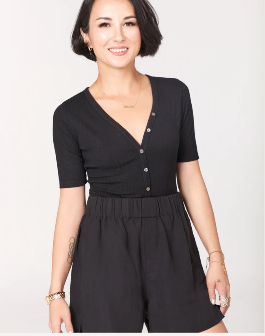 Pointelle V-neck Henley Bodysuit