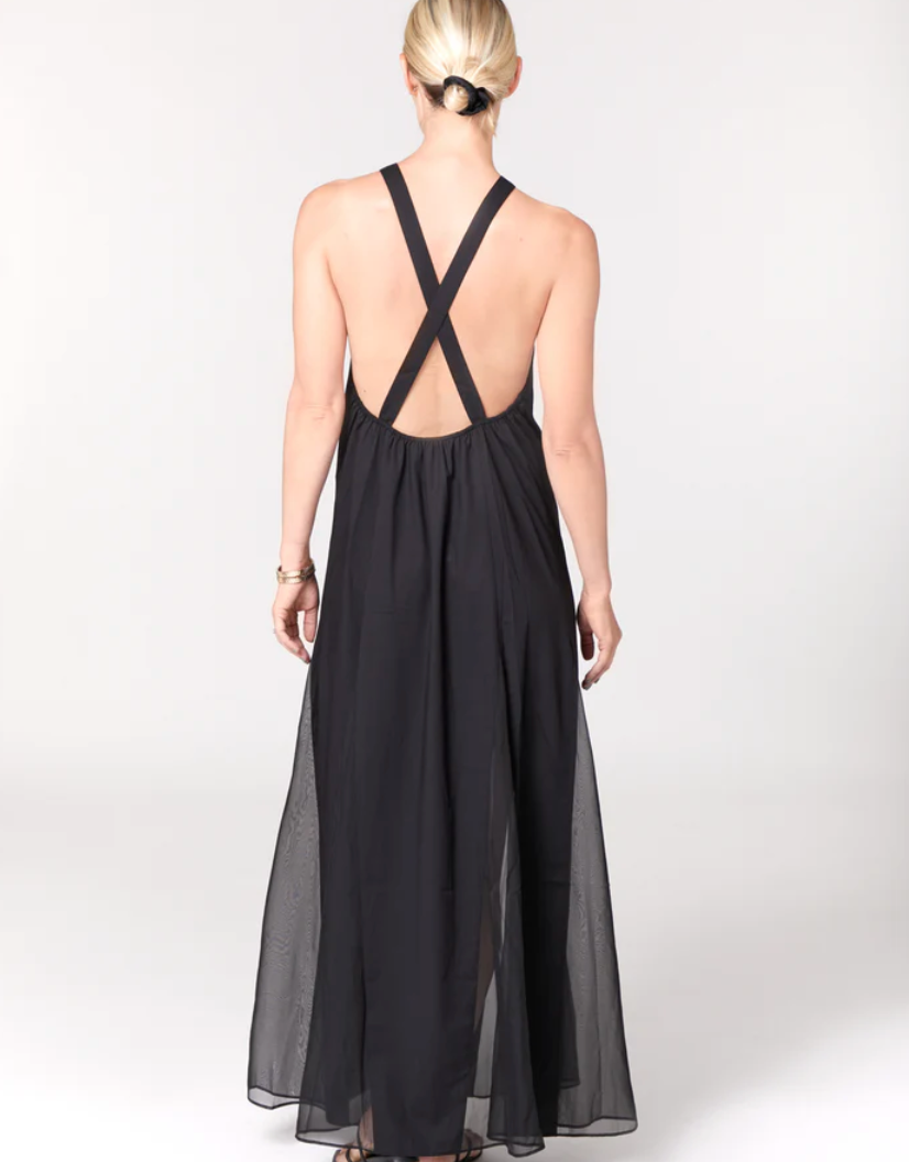 High Neck, Cross Back, Peek-a-boo Legs, Maxi Dress