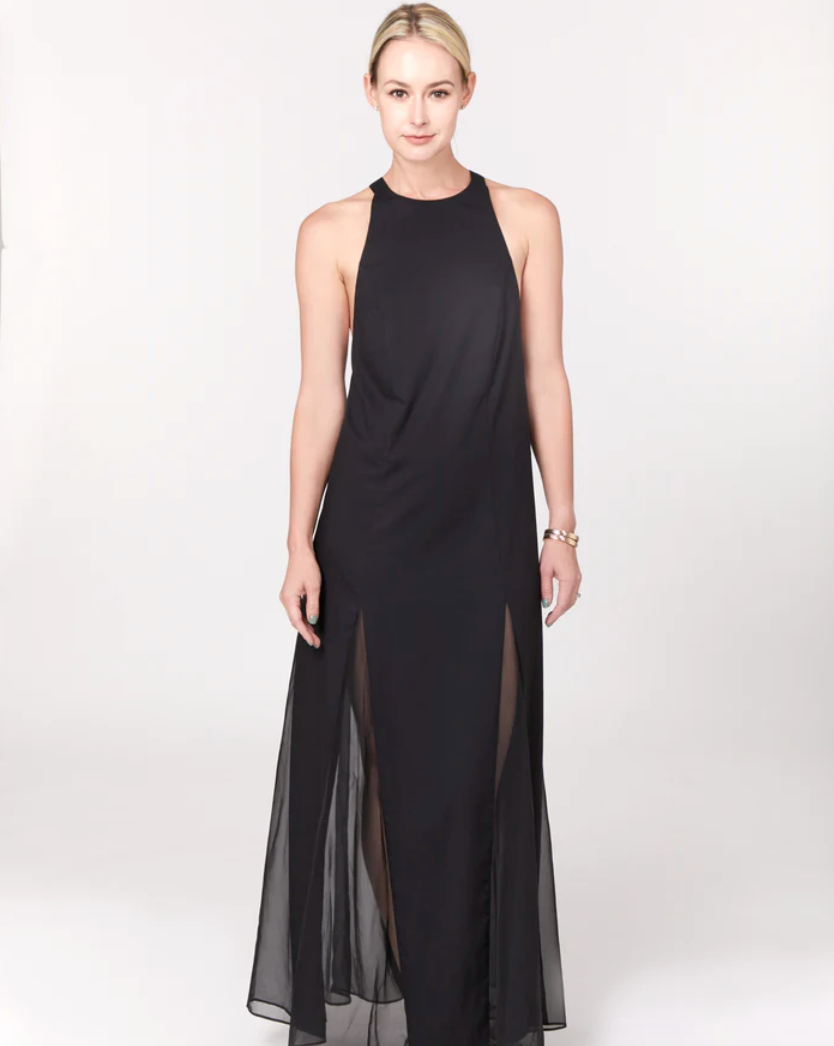 High Neck, Cross Back, Peek-a-boo Legs, Maxi Dress