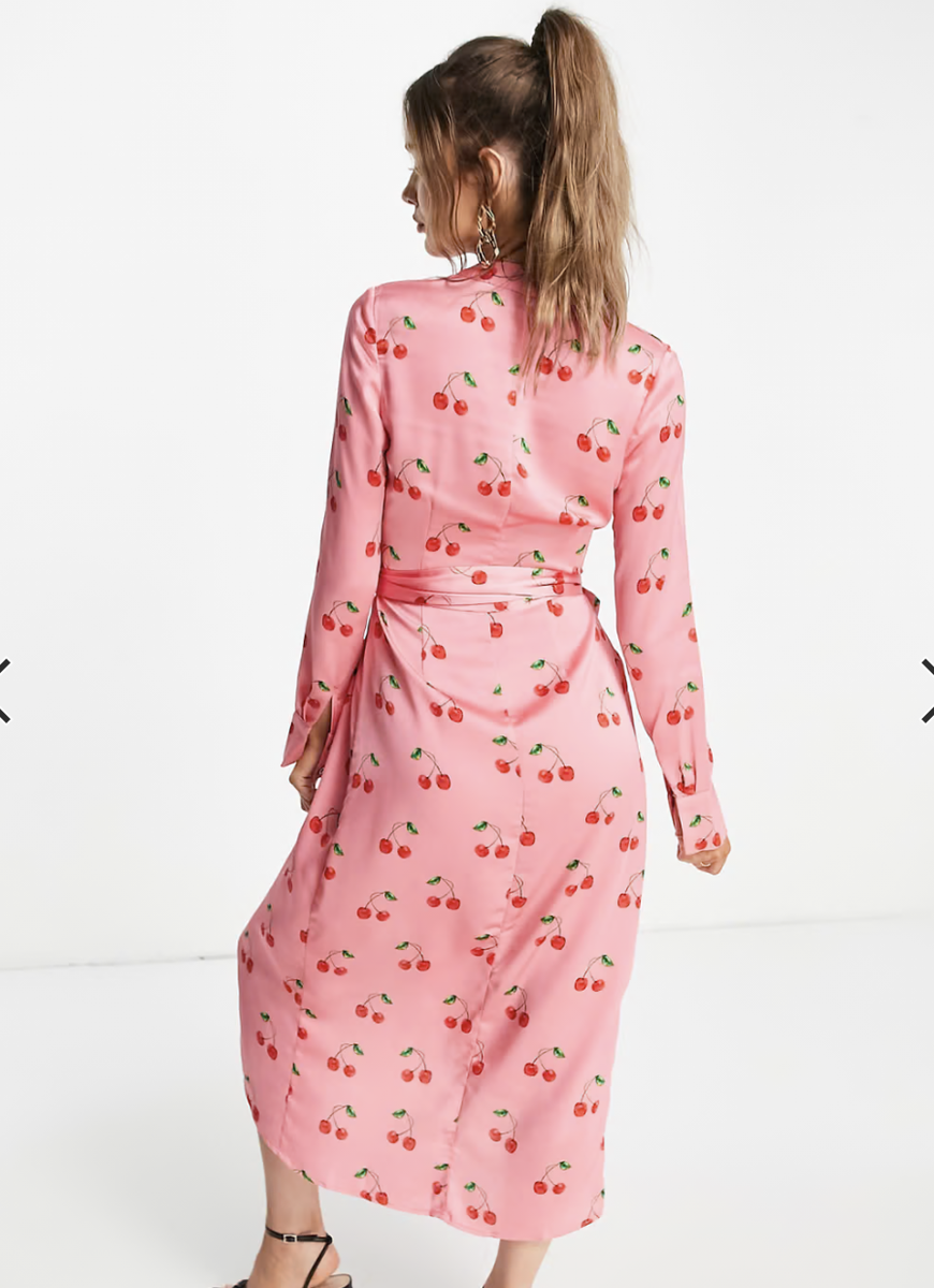 Cherry Pink and Red Satin Wrap Dress