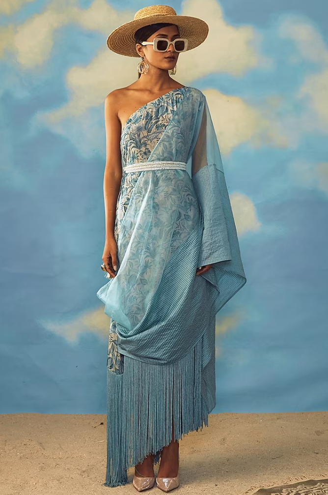 Turquoise Crepe Embroidered Tunic