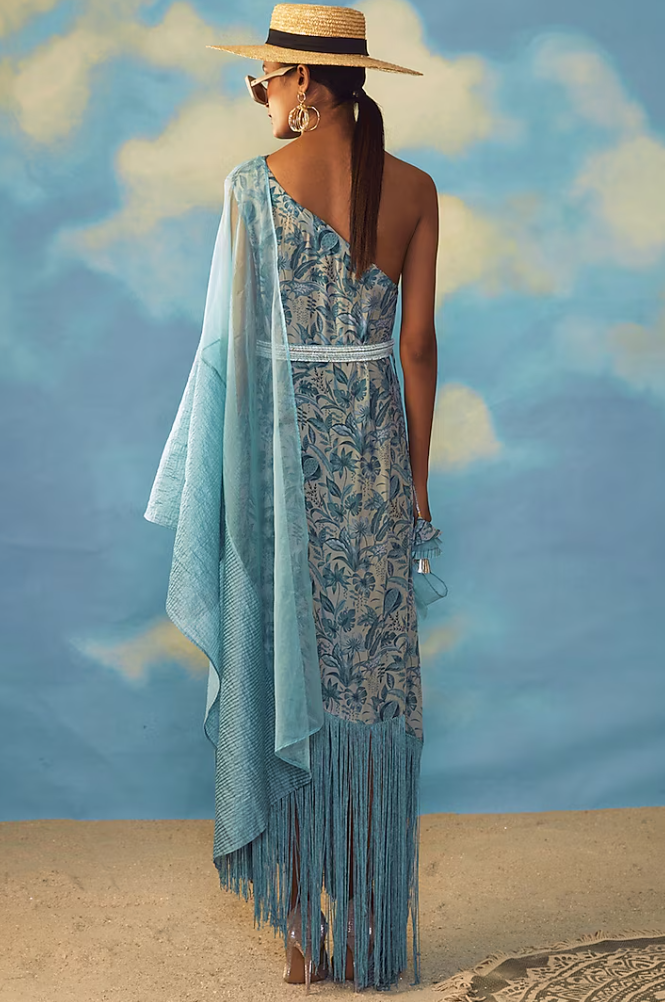Turquoise Crepe Embroidered Tunic