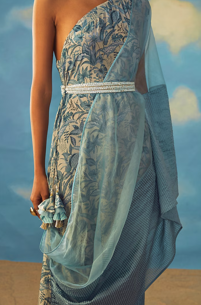 Turquoise Crepe Embroidered Tunic