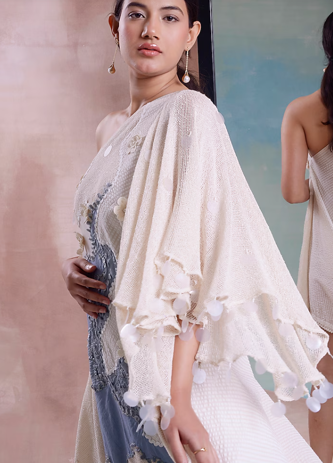 Ivory & Cerulean Organic Cotton One-Shoulder Scarf Dress