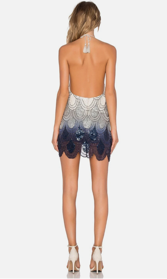 Blue and white ombre sequin halterneck dress