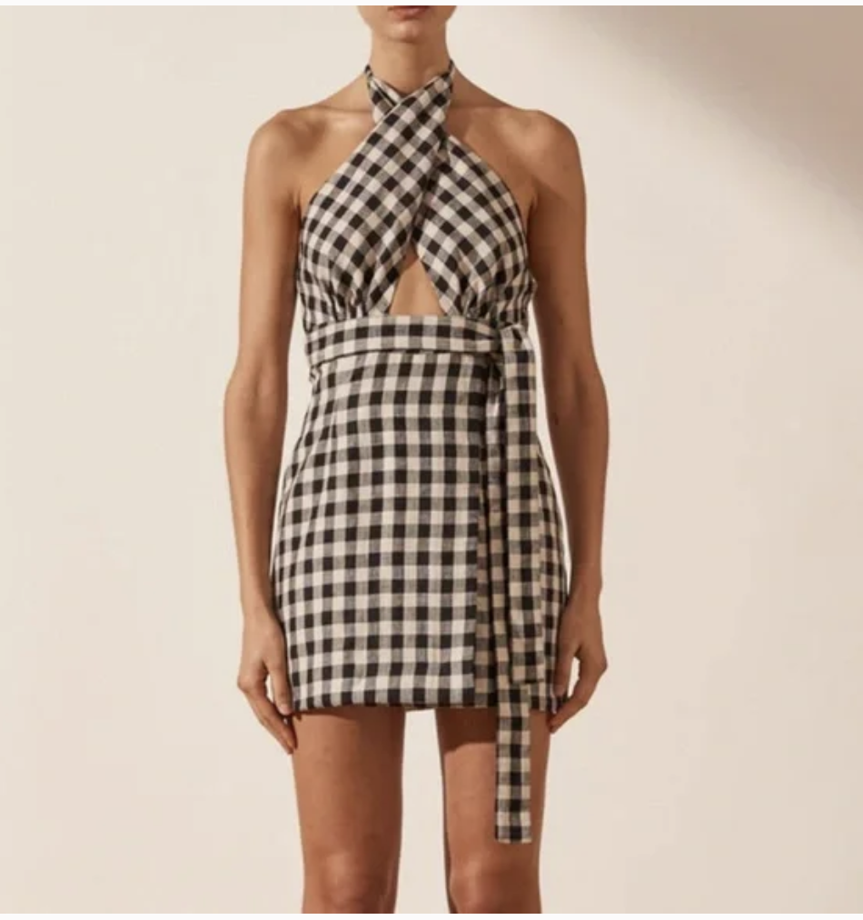 Shona Joy Aimee Linen Gingham Halter Dress