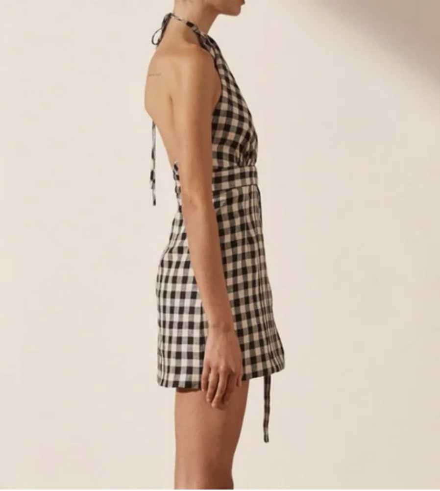 Shona Joy Aimee Linen Gingham Halter Dress
