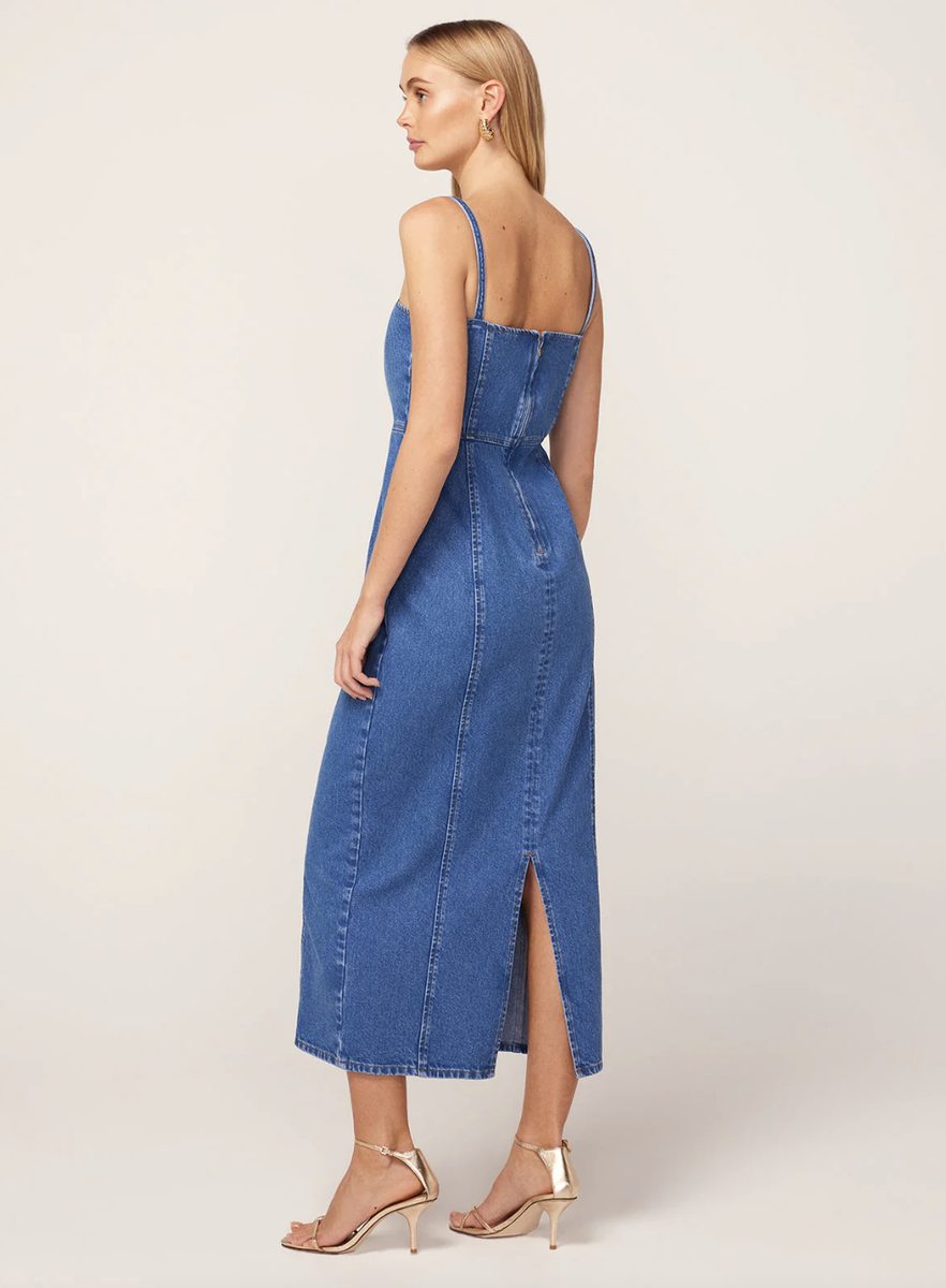 Kitri Ursula Embroidered Denim Midi Dress
