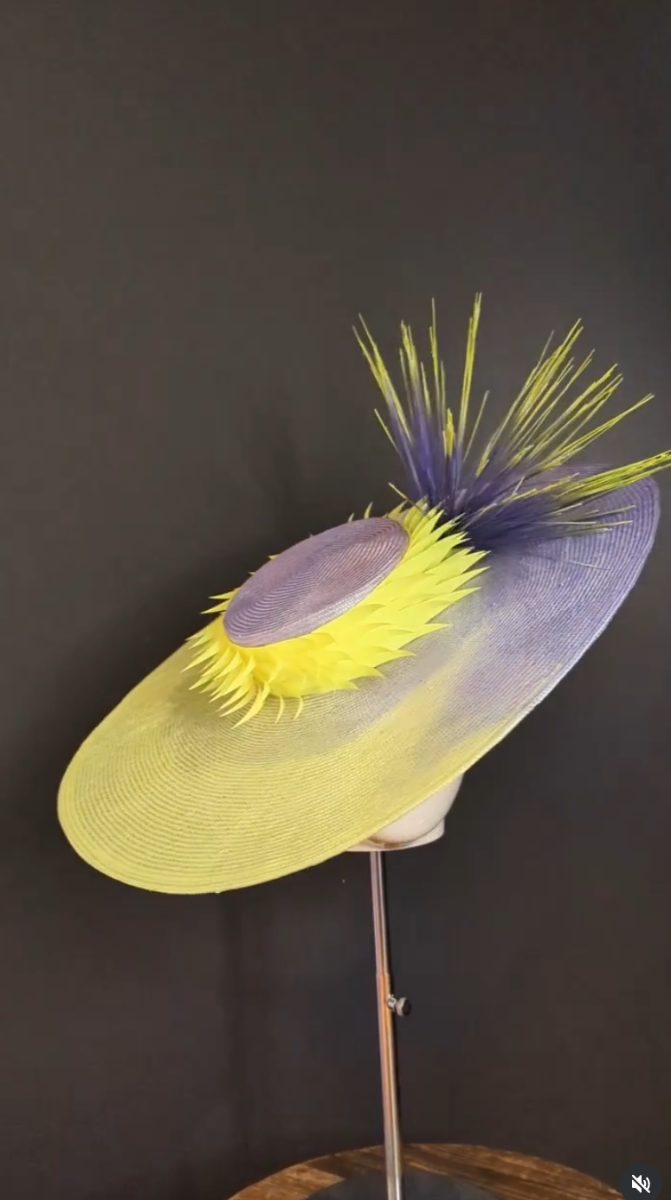 Derby fashion hat - purple and yellow ombre wide brim hat