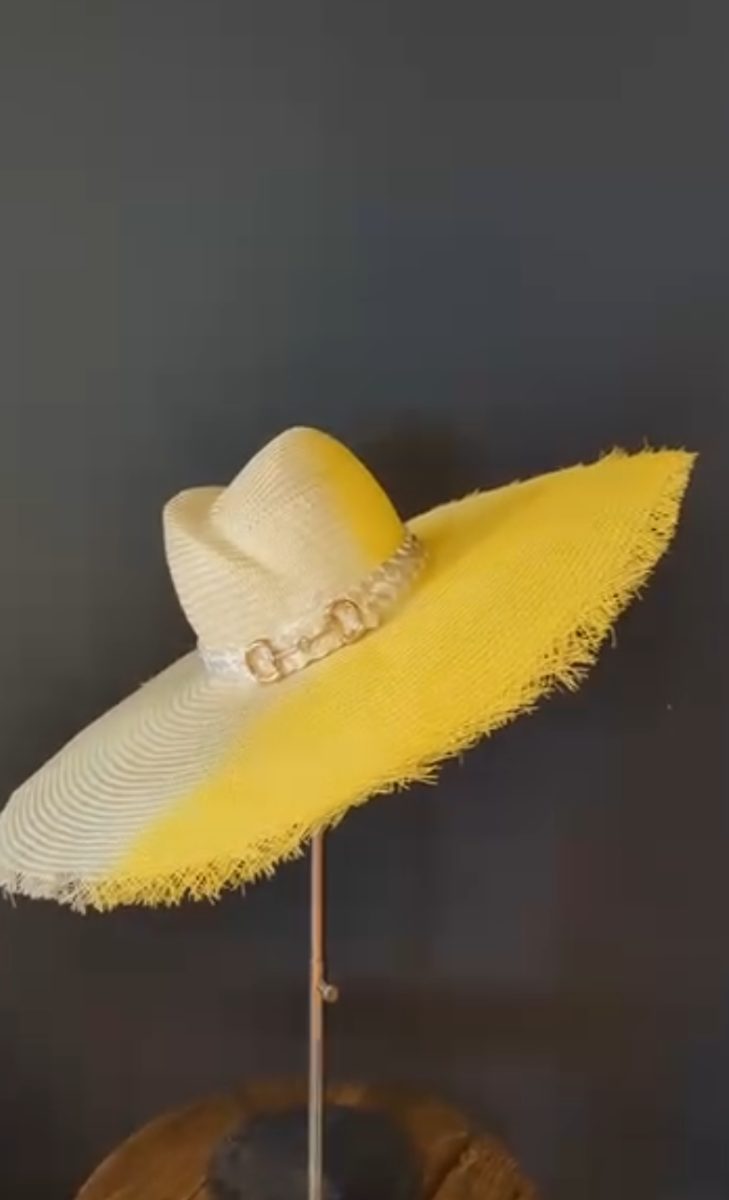 Yellow and straw ombre wide brim hat