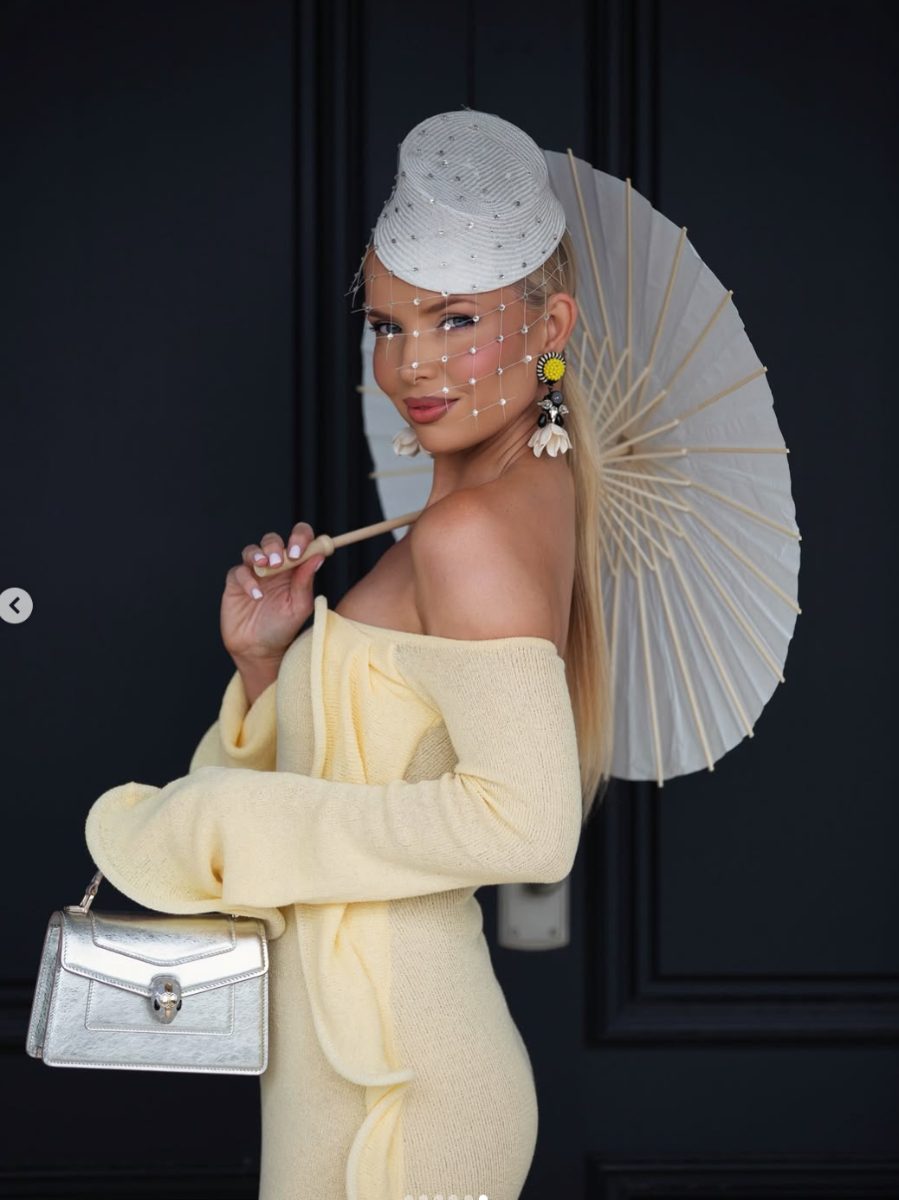 White pillbox hat with veil