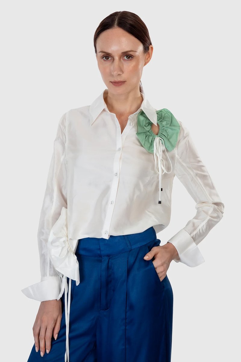 Floral Appliqué Button-Down Shirt - S