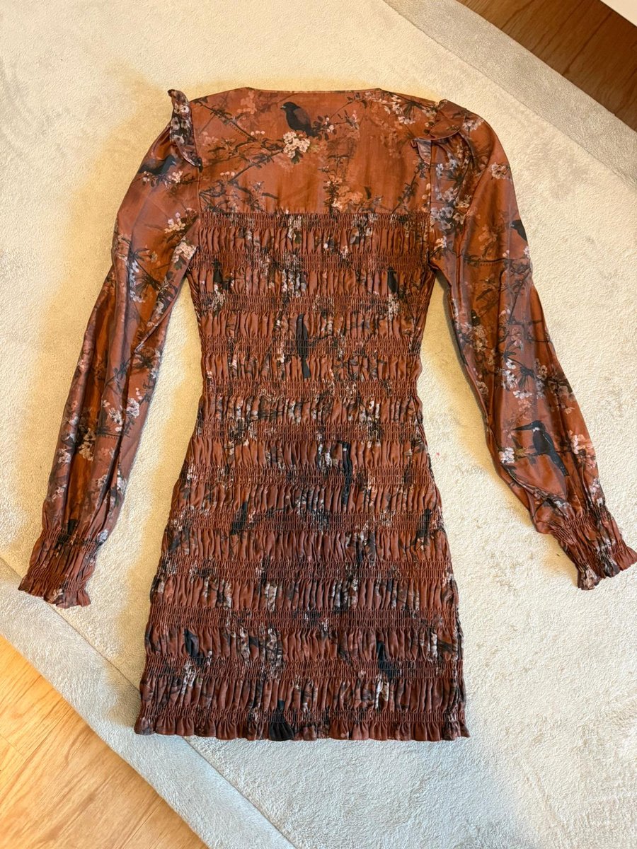 All Saints long sleeved brown ruffle dress