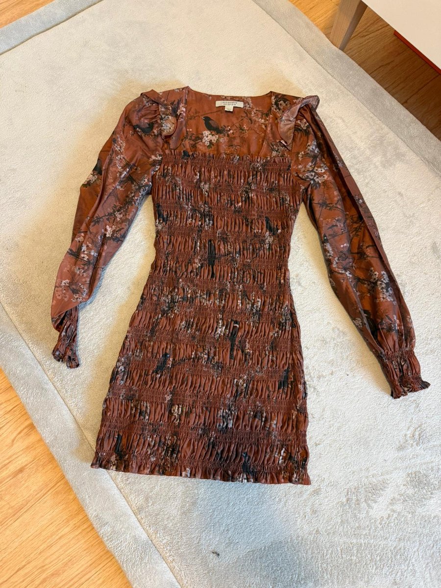 All Saints long sleeved brown ruffle dress