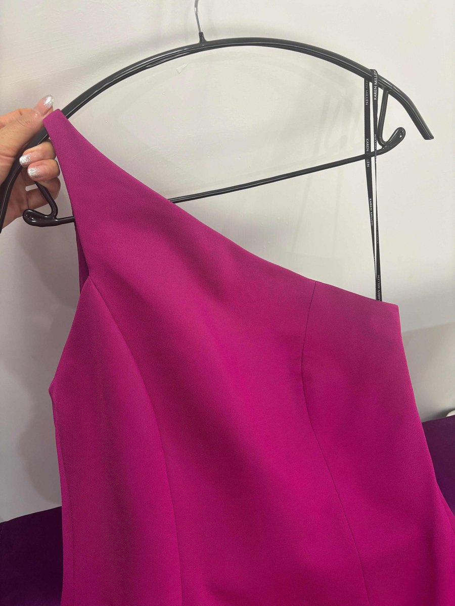 Karen Millen Magenta One Shoulder Maxi Dress UK 14