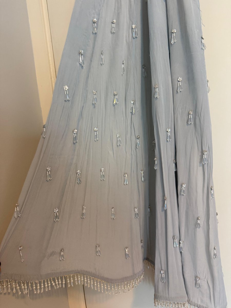 Aqua Crepe Sequins Embroidered Draped Saree Set