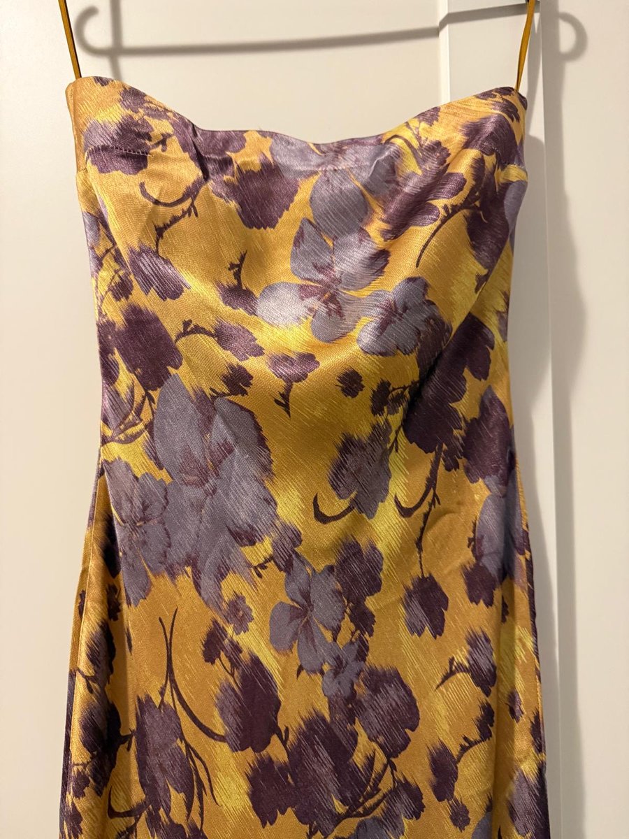 Bec + Bridge gold and purple floral strapless maxi dress
