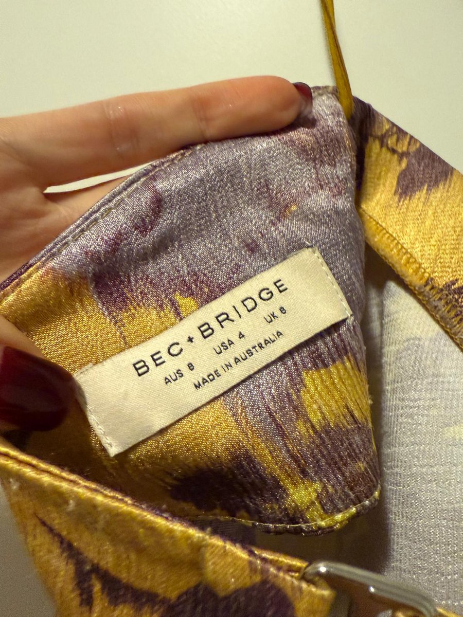 Bec + Bridge gold and purple floral strapless maxi dress