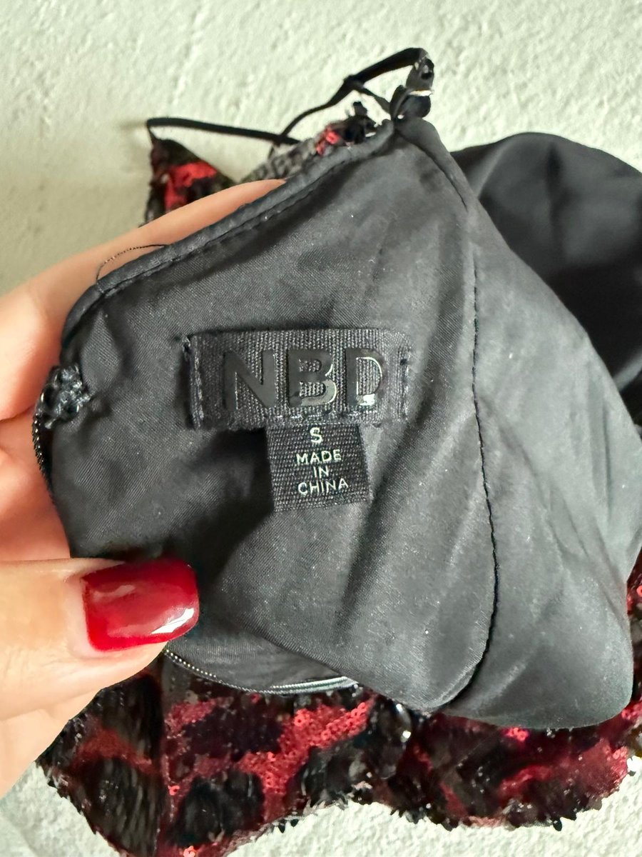 NBD black and red sequin halter minidress size S