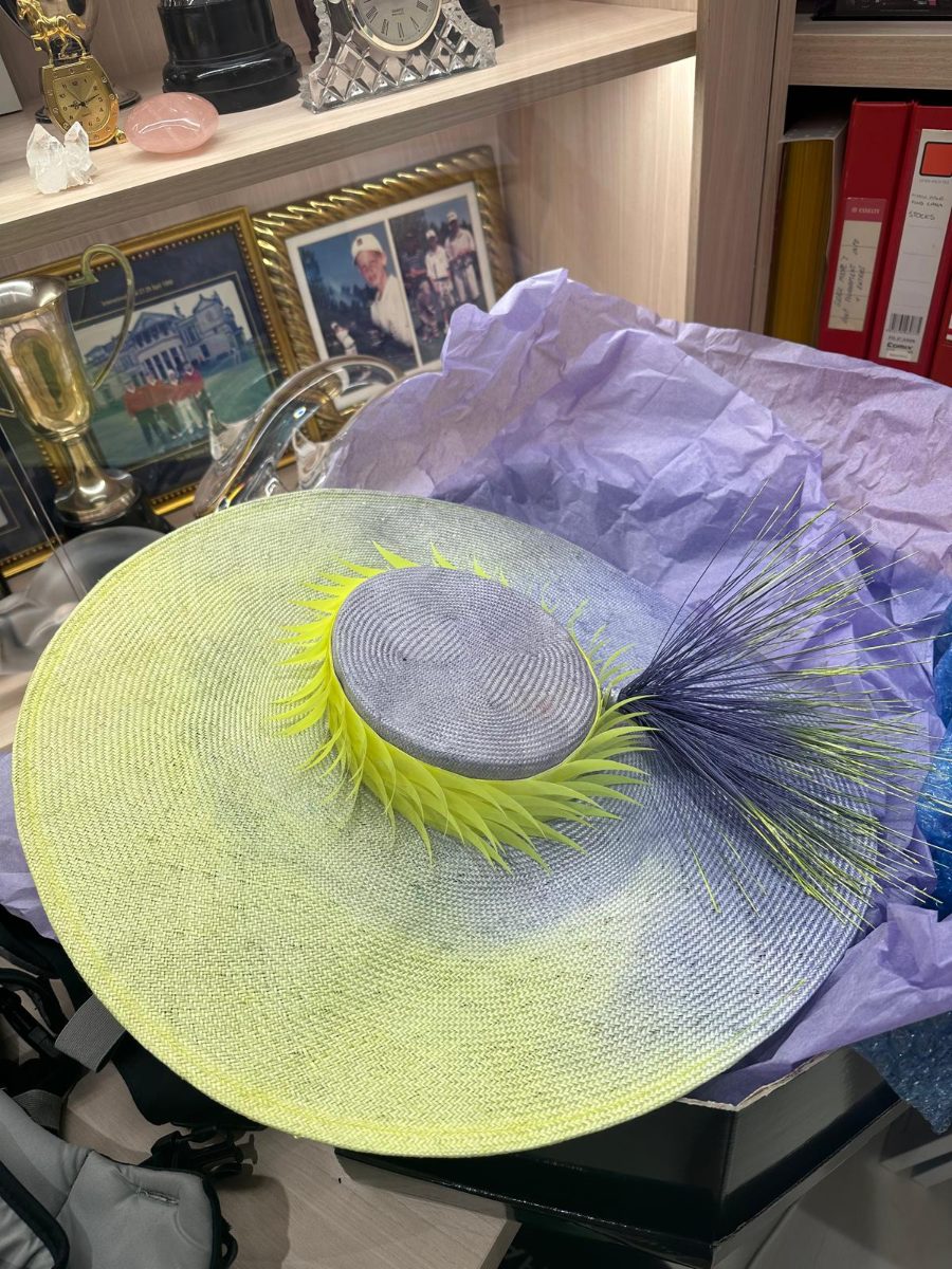 Derby fashion hat - purple and yellow ombre wide brim hat
