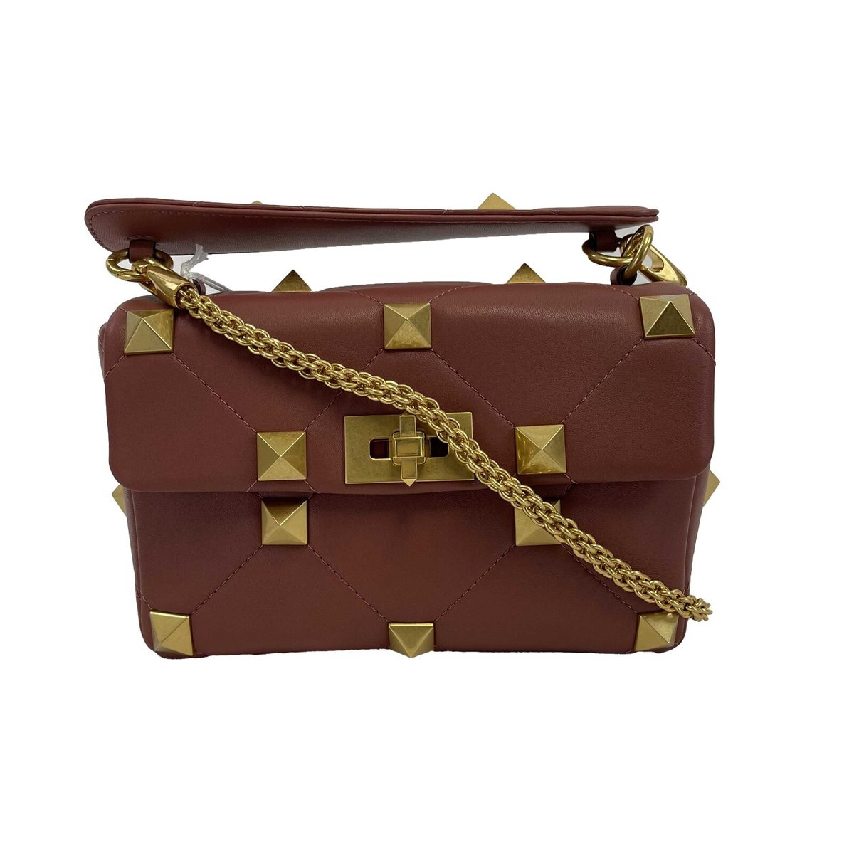 Valentino Garavani Roman Stud Shoulder Bag – Burgundy Quilted Nappa Leather