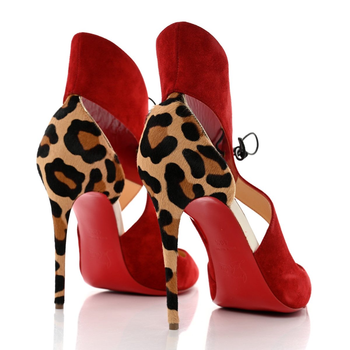 Christian Louboutin Ferme Rouge 100 Pumps – Red Suede & Leopard Print Pony Hair