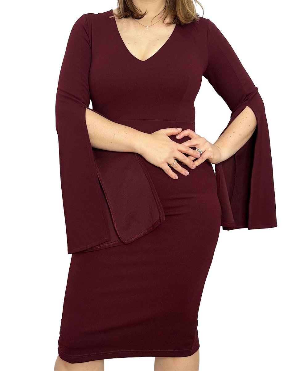 V-Neck Burgundy Stretchy Cocktail Dress